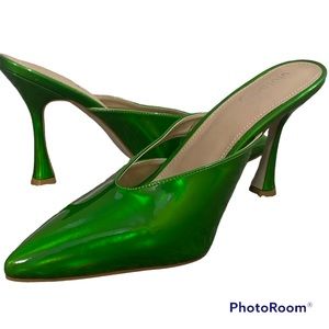 Vivianly Shiny Green Pointed Toe Heels